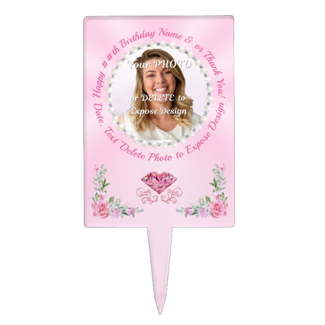 Custom Acrylic Cake Toppers, Pink Cake Decorations Topper (Front)