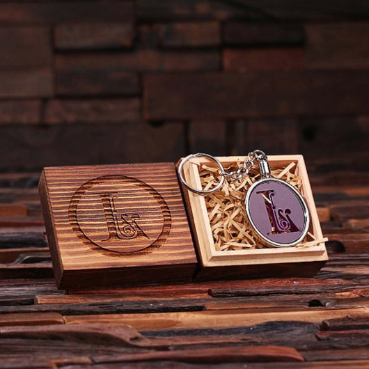 Custom Acrylic Purple Monogram Key Chain w/ Box (Inside)