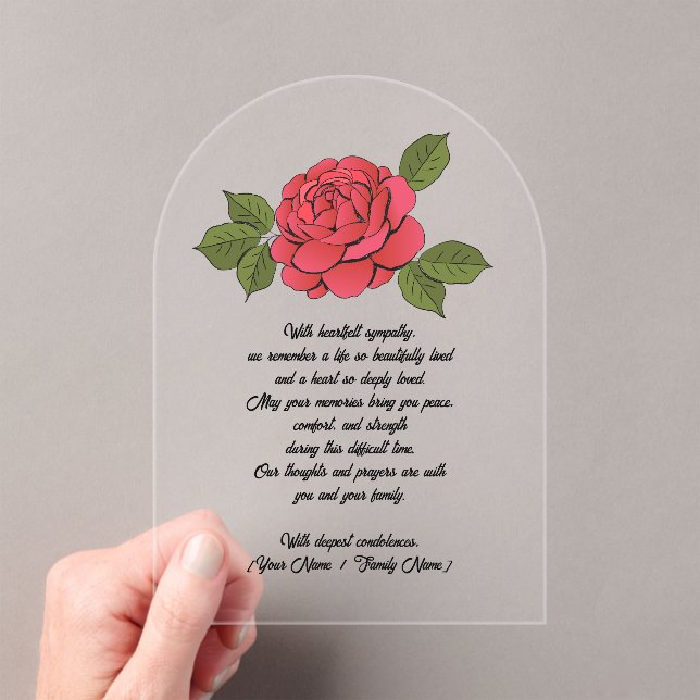 Custom Acrylic Sympathy Card with a Red Rose Invitations (Insitu (Handheld))
