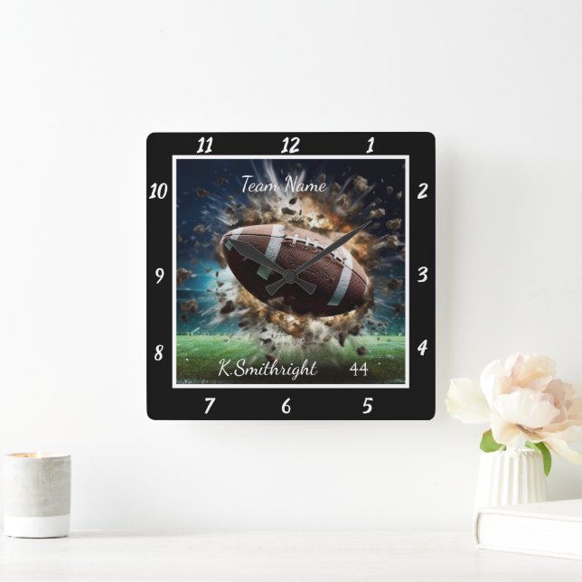 Custom Action Football  Square Wall Clock (Home)