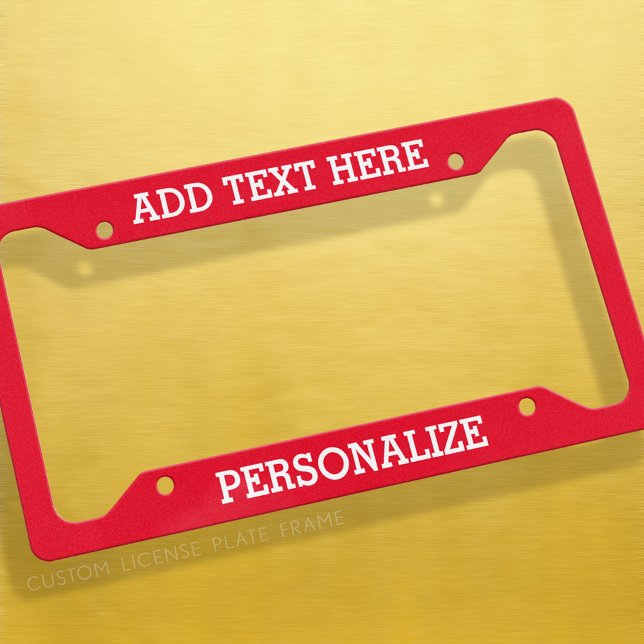 Custom Add 2 Lines Text & Change Background Red License Plate Frame (Custom License Plate Frame)
