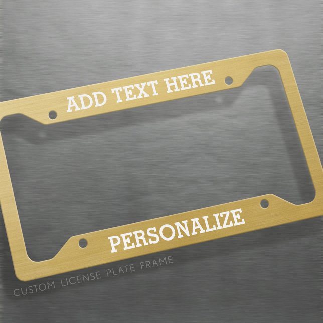 Custom Add 2 Lines Text  - Gold License Plate Frame (Custom License Plate Frame)