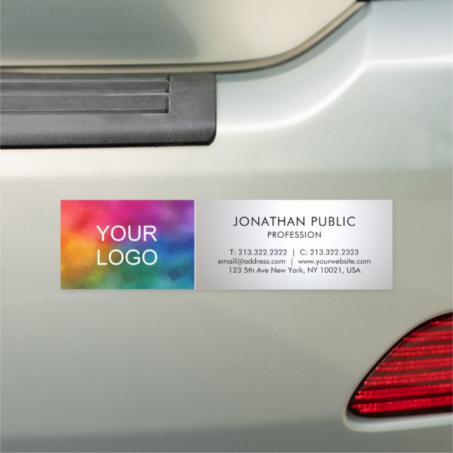Custom Add Business Logo Faux Silver Bumper Car Magnet (In Situ)