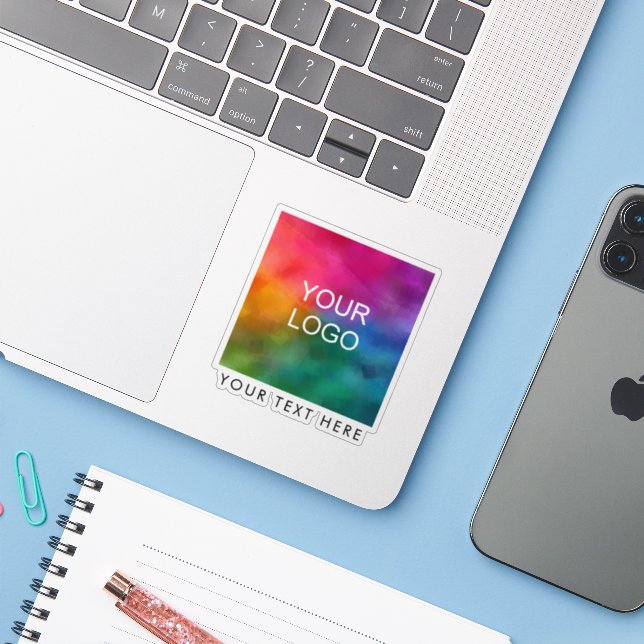 Custom Add Business Logo Here Glossy Transparent Sticker (Laptop w/ iPhone)