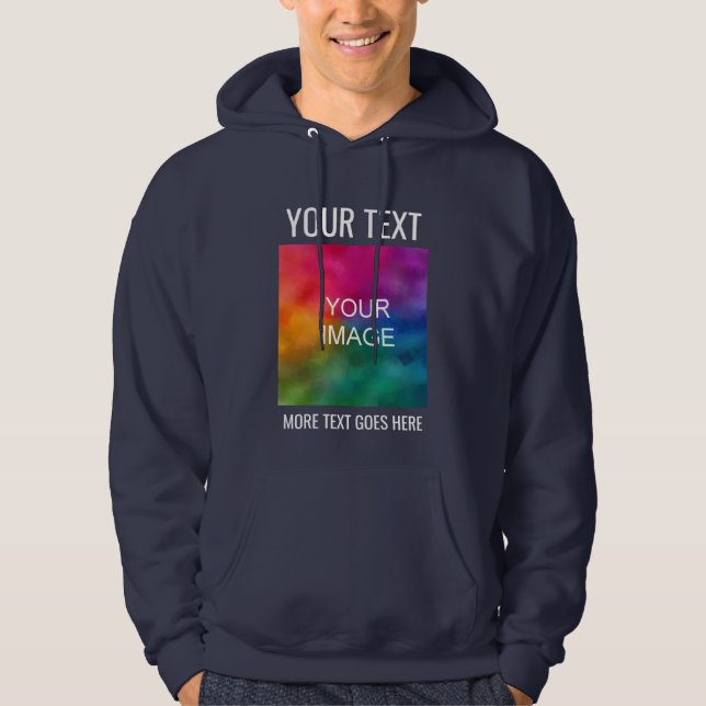 Custom Add Image Logo Text Mens Navy Blue Hoodie (Front)
