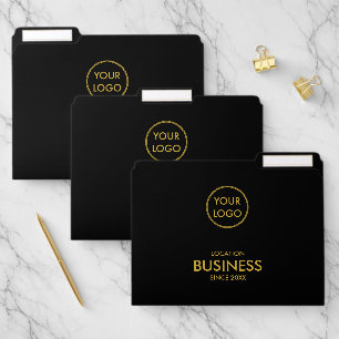 Custom Add Logo Black Gold Simple Modern Business File Folder