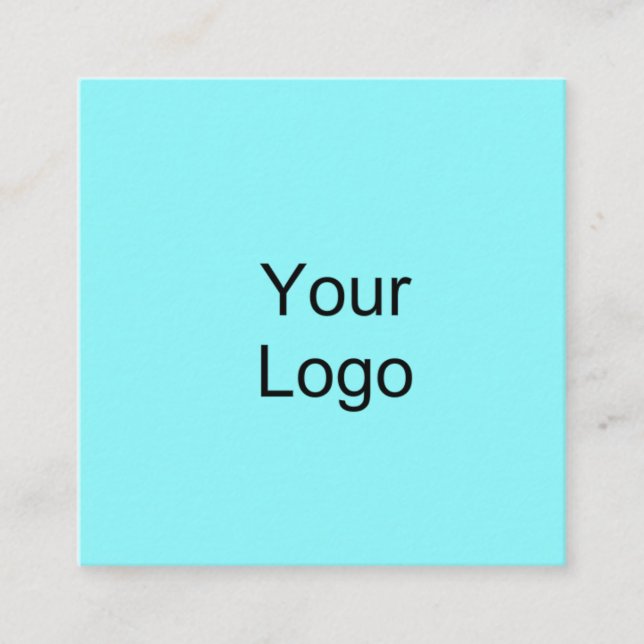 Custom, Add Logo, Cyan Blue. Square Business Card (Front)