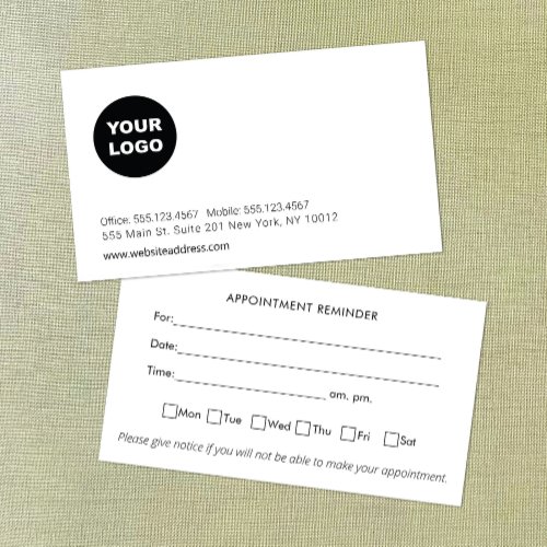 Custom Add Logo Professional Appointment Reminder Business Card