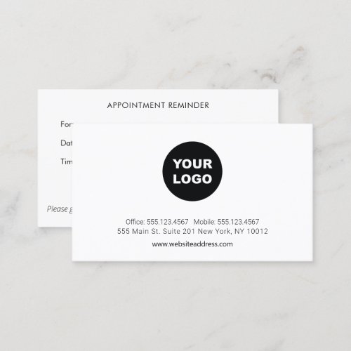 Custom Add Logo Professional Appointment Reminder Business Card