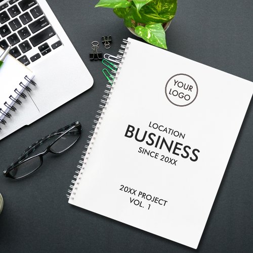 Custom Add Logo Simple White and Black Business  Notebook
