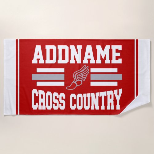 Custom ADD NAME Cross Country Runner Running Team Beach Towel