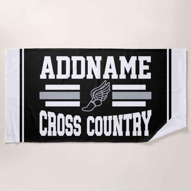 Custom ADD NAME Cross Country Runner Running Team Beach Towel (Front)