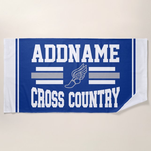 Custom ADD NAME Cross Country Runner Running Team Beach Towel (Front)
