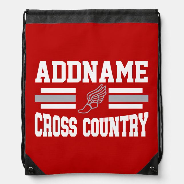 Custom ADD NAME Cross Country Runner Running Team Drawstring Bag (Front)