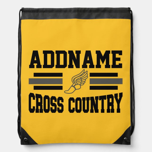 Custom ADD NAME Cross Country Runner Running Team Drawstring Bag (Front)