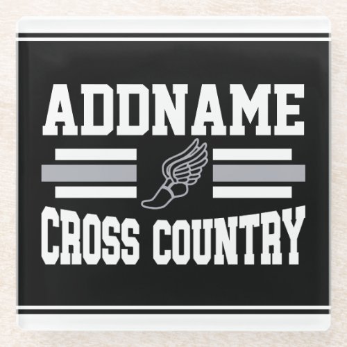 Custom ADD NAME Cross Country Runner Running Team Glass Coaster