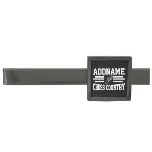 Custom ADD NAME Cross Country Runner Running Team Gunmetal Finish Tie Bar