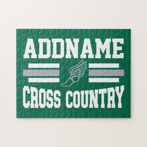 Custom ADD NAME Cross Country Runner Running Team Jigsaw Puzzle