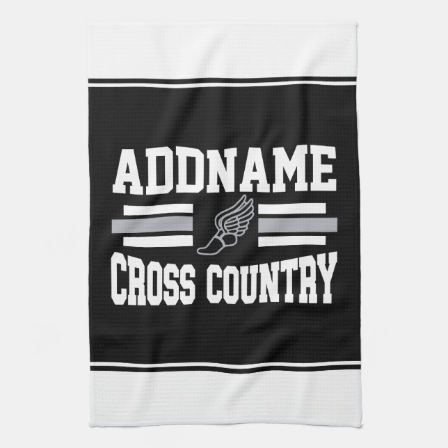 Custom ADD NAME Cross Country Runner Running Team Kitchen Towel (Vertical)