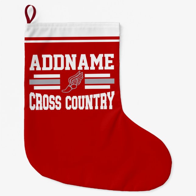 Custom ADD NAME Cross Country Runner Running Team Large Christmas Stocking (Front)