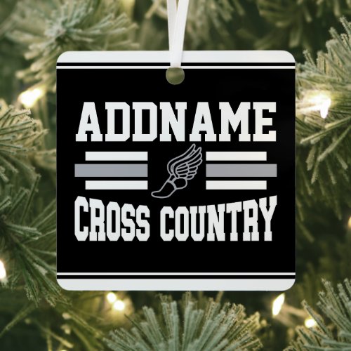 Custom ADD NAME Cross Country Runner Running Team Metal Ornament