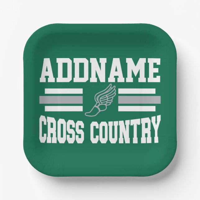 Custom ADD NAME Cross Country Runner Running Team Paper Plates (Front)