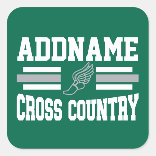 Custom ADD NAME Cross Country Runner Running Team Square Sticker