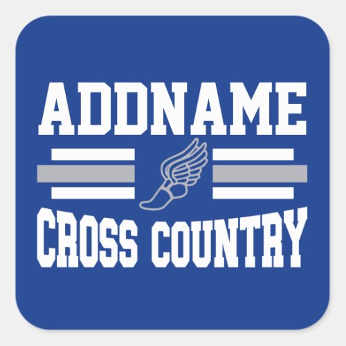 Custom ADD NAME Cross Country Runner Running Team Square Sticker