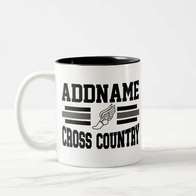 Custom ADD NAME Cross Country Runner Running Team Two-Tone Coffee Mug (Left)