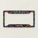 Custom Add Name Dog Paws Cat Claws Pattern Black License Plate Frame at Zazzle