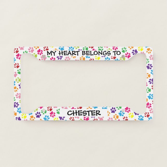 Custom Add Name Dog Paws Cat Claws Pattern White License Plate Frame (Front)