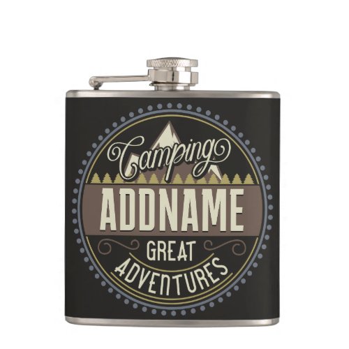 Custom ADD NAME Family Camp Trip Camping Reunion Flask