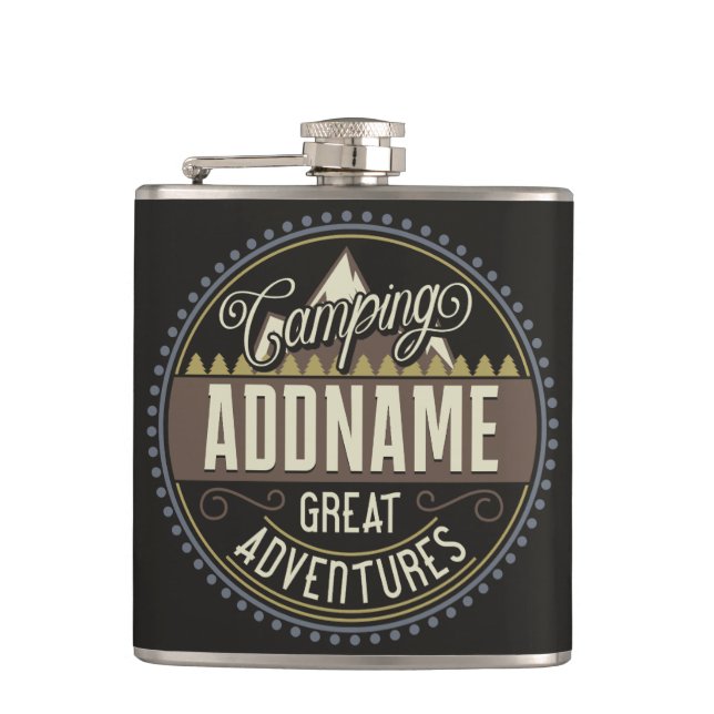 Custom ADD NAME Family Camp Trip Camping Reunion Flask (Front)