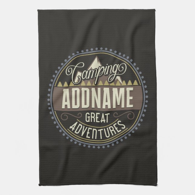 Custom ADD NAME Family Camp Trip Camping Reunion Kitchen Towel (Vertical)