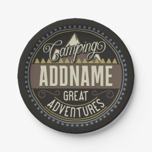 Custom ADD NAME Family Camp Trip Camping Reunion Paper Plates