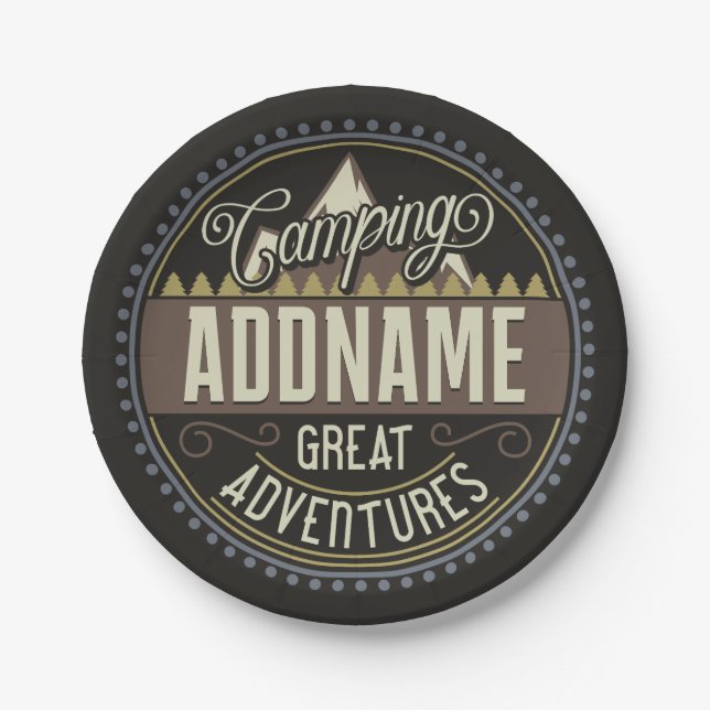 Custom ADD NAME Family Camp Trip Camping Reunion Paper Plates (Front)