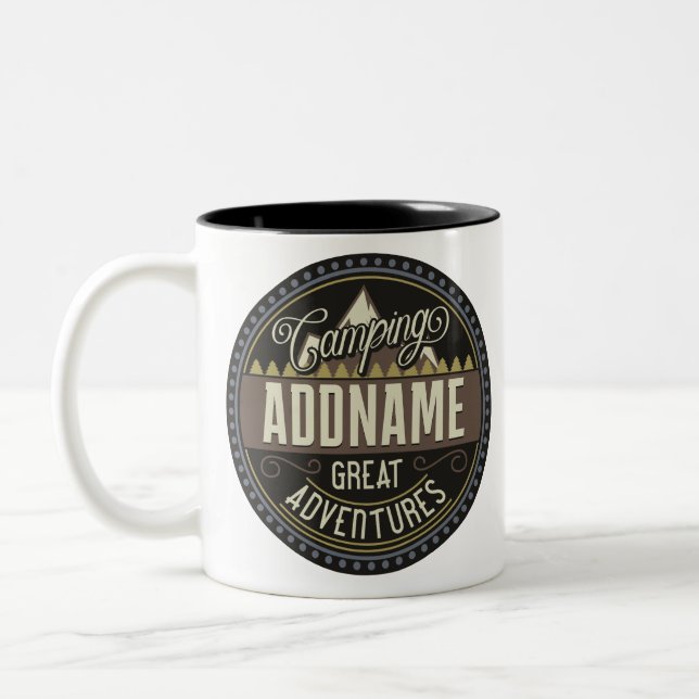 Custom ADD NAME Family Camp Trip Camping Reunion Two-Tone Coffee Mug (Left)