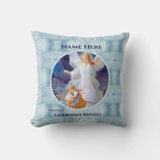 Custom Add Name Guardian Angel Throw Pillow (Front)