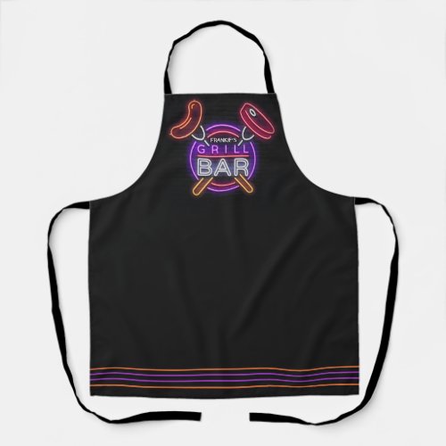Custom ADD NAME Neon Barbeque Grill Bar BBQ Apron