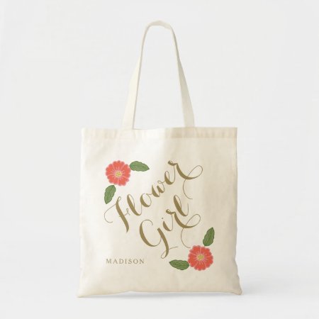 Custom Add Name Personalized Flower Girl Gift Tote Bag
