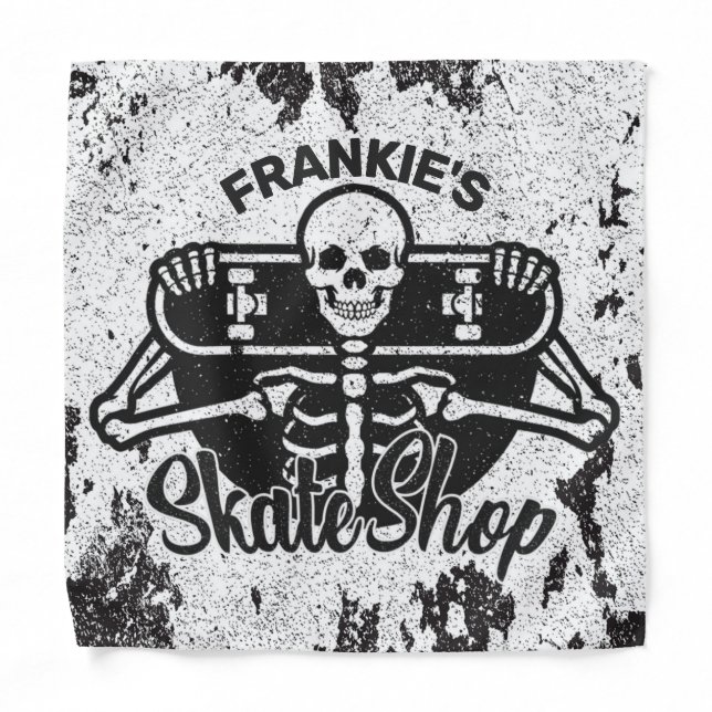 Custom ADD NAME Skull Skateboard Skate Shop Bandana (Front)