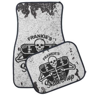 Custom ADD NAME Skull Skateboard Skate Shop Car Floor Mat