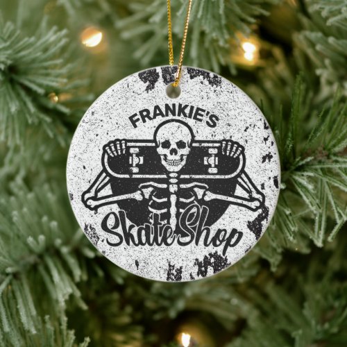 Custom ADD NAME Skull Skateboard Skate Shop Ceramic Ornament