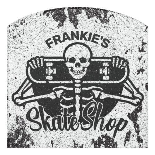 Custom ADD NAME Skull Skateboard Skate Shop Door Sign