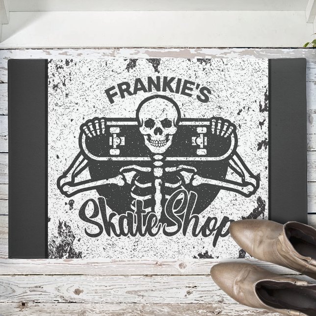 Custom ADD NAME Skull Skateboard Skate Shop Doormat (Creator Uploaded)