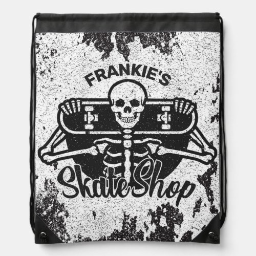 Custom ADD NAME Skull Skateboard Skate Shop Drawstring Bag