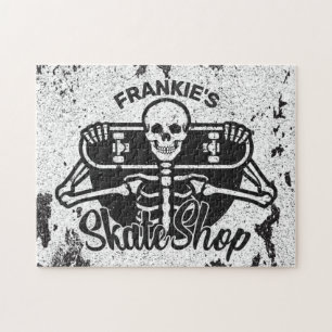 Custom ADD NAME Skull Skateboard Skate Shop Jigsaw Puzzle