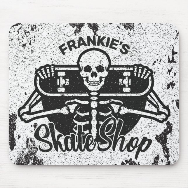 Custom ADD NAME Skull Skateboard Skate Shop Mouse Pad (Front)