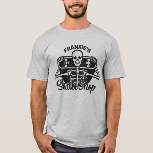 Custom ADD NAME Skull Skateboard Skate Shop T_Shirt