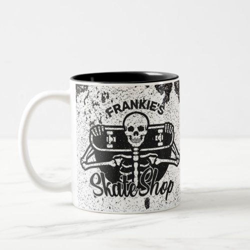 Custom ADD NAME Skull Skateboard Skate Shop Two_Tone Coffee Mug